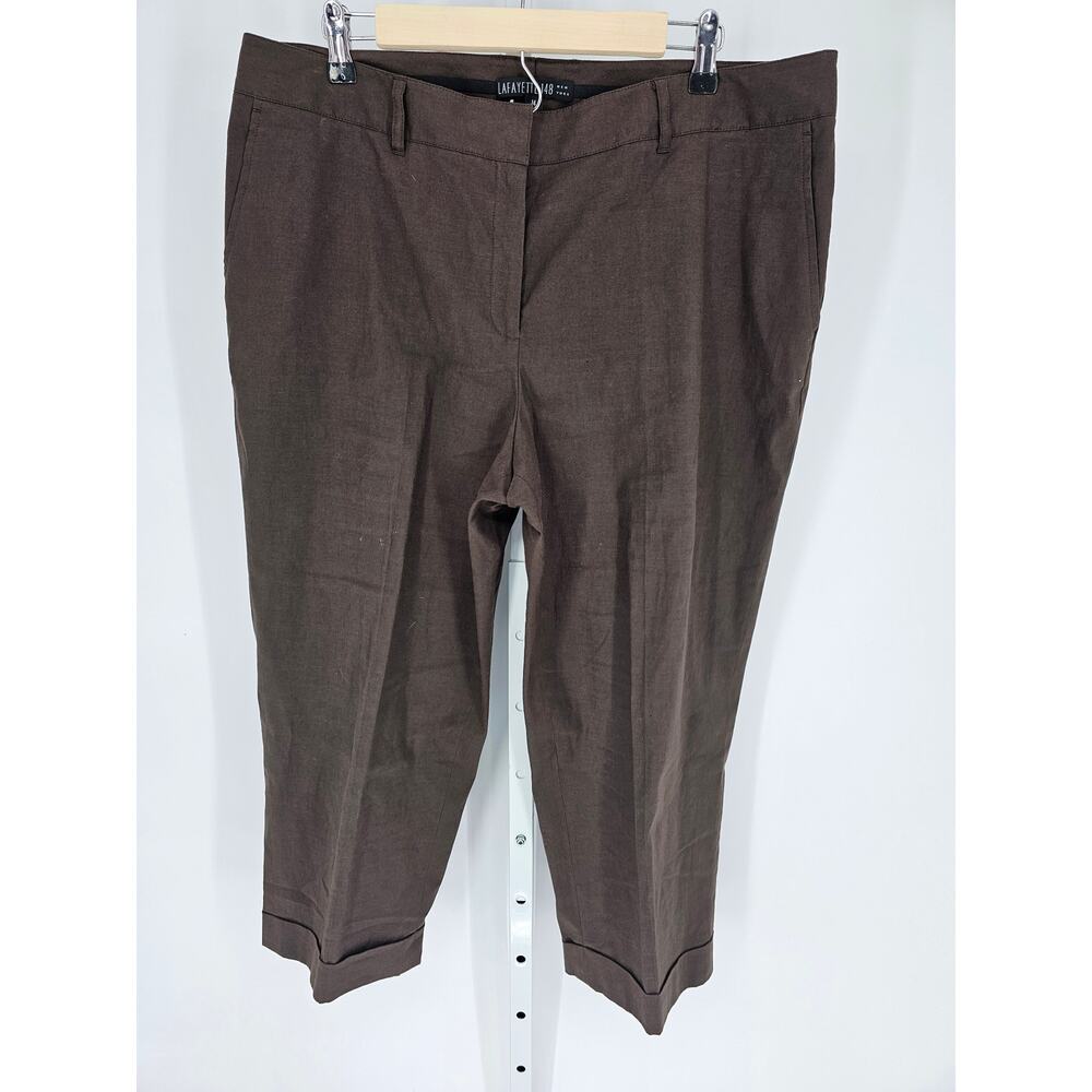 Lafayette 148 New York Brown Cropped Straight-Leg Chino Pants Size 14
